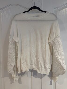 Sioni Cream Lace Sleeve Crewneck Pullover